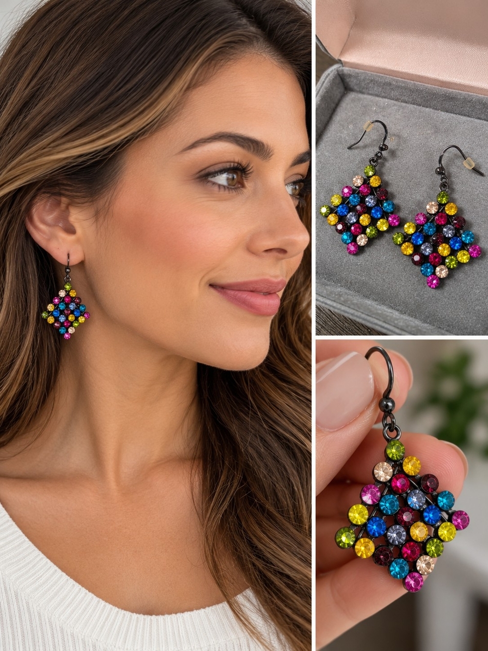 🌈Colorful Multicolor Crystal Statement Drop Earrings